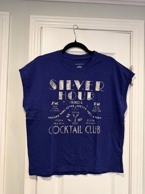 NWOT Anthropologie Size S Graphic Muscle Tee Cocktail Club Silver Blue Top